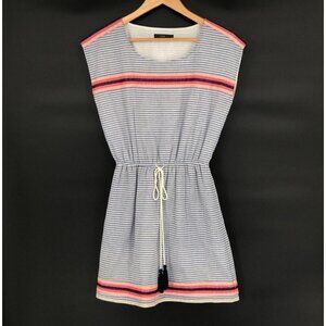 THML Women's Striped Embroidered Mini Beach Dress Size S Coastal Summer Tassels